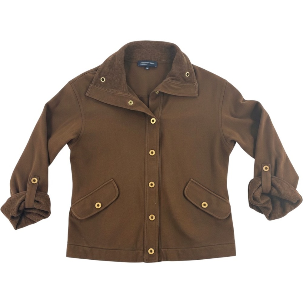 Jones New York Jacket Womens Size L Button‎ Up Knit Jacket Brown Cotton Spandex
